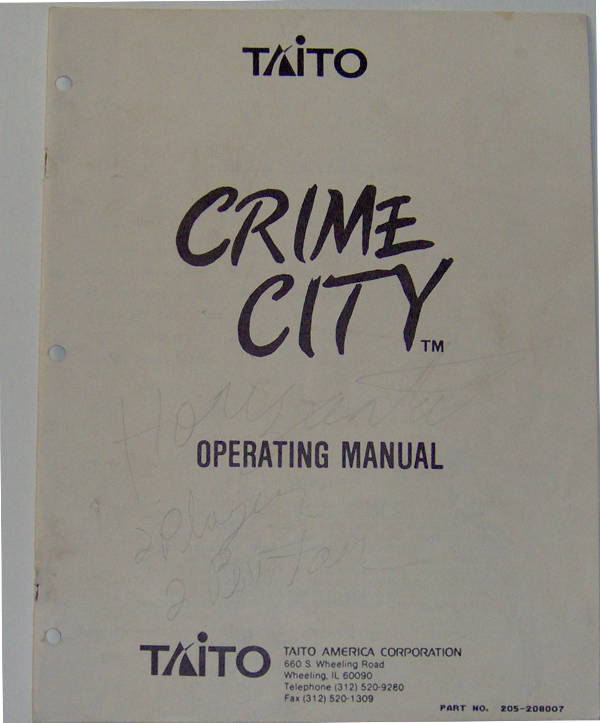 (image for) Taito Crime City Operating Manual - Click Image to Close